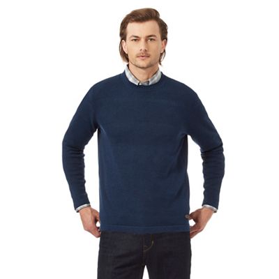 Big and tall mid blue rich cotton textured jumper